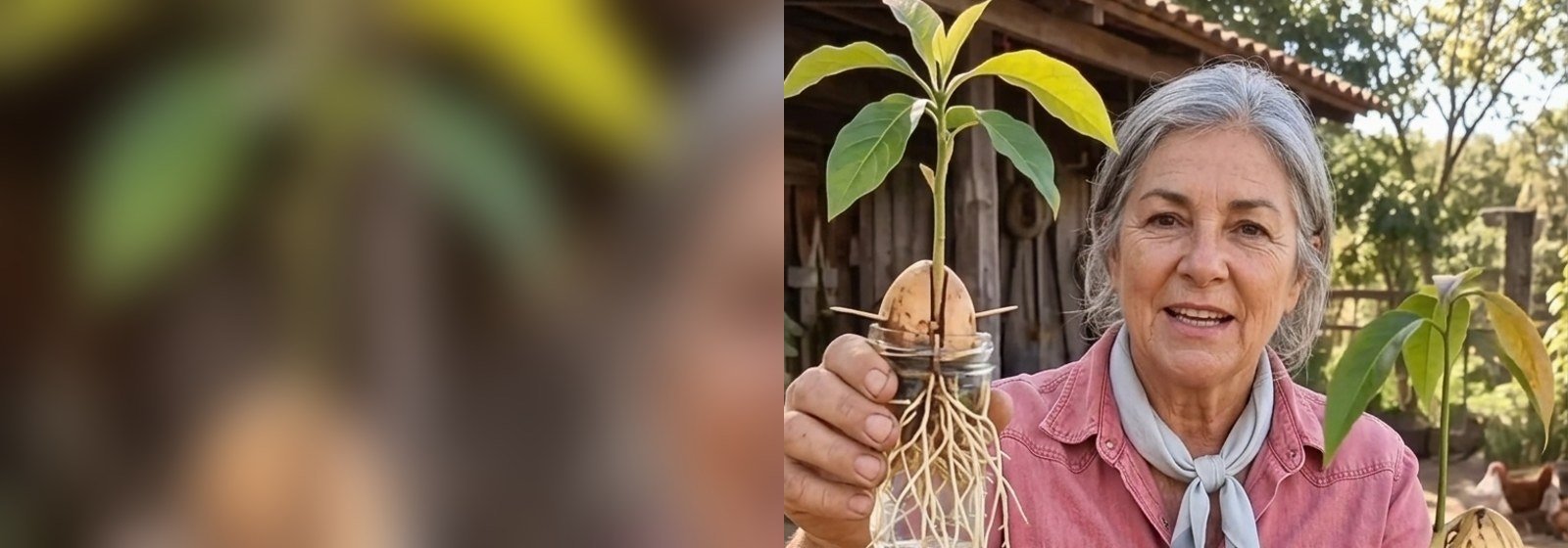 Noeli Machado sorrindo em meio às mudas e ao quintal